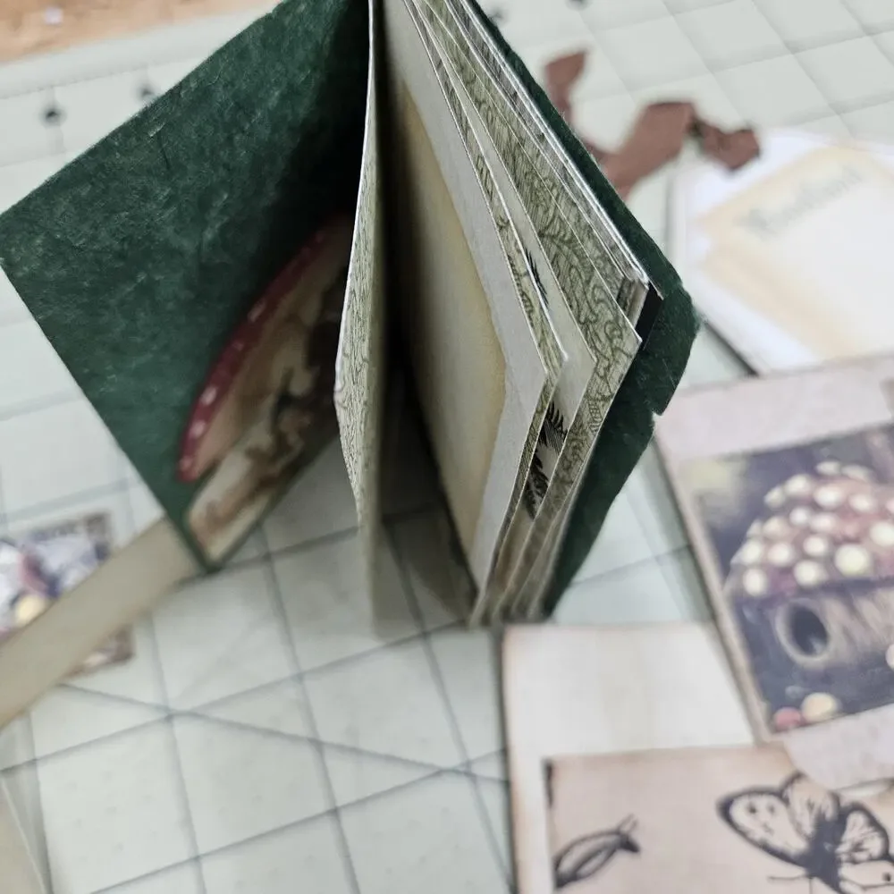 2 Handmade Junk Journals with Pockets Pullouts Bees Mushrooms Woodland Ephemera/